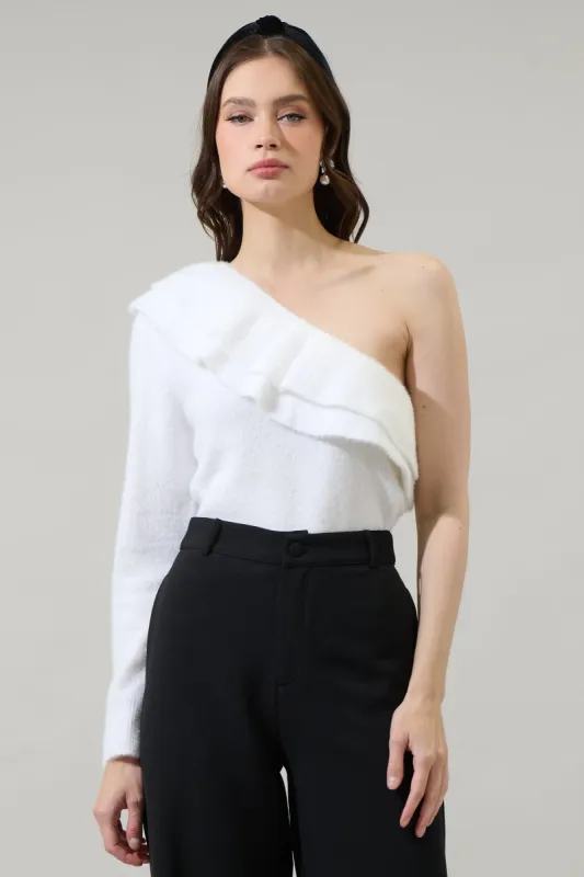 Wayne Ruffle One Shoulder Sweater Top sold by Sugarlips