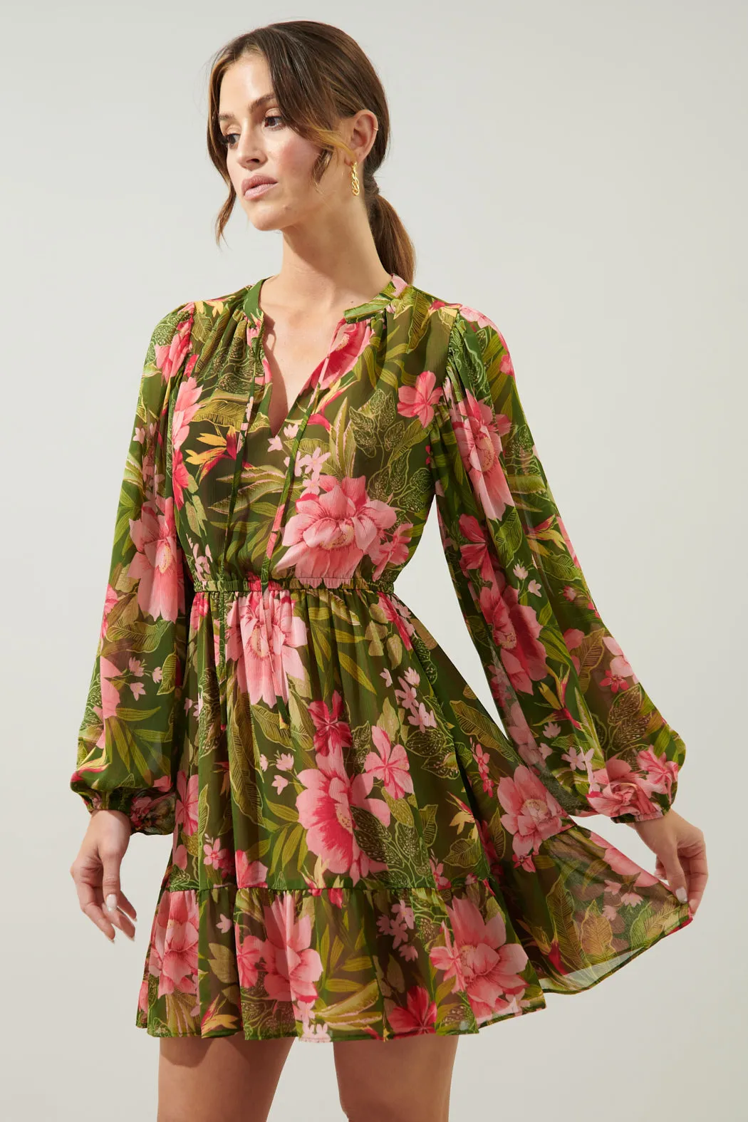 Lilikoi Floral Paxton Balloon Sleeve Mini Dress sold by Sugarlips