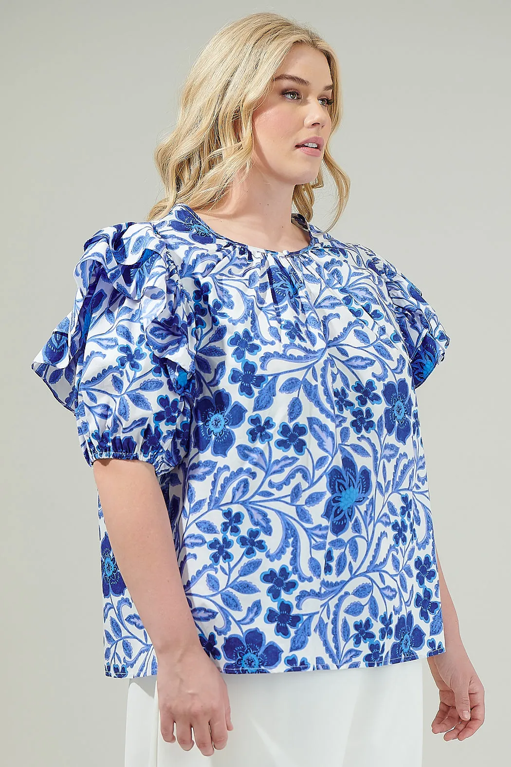 Celeste Floral Flores Poplin Ruffle Short Sleeve Top Curve sold by Sugarlips product image thumbnail 3