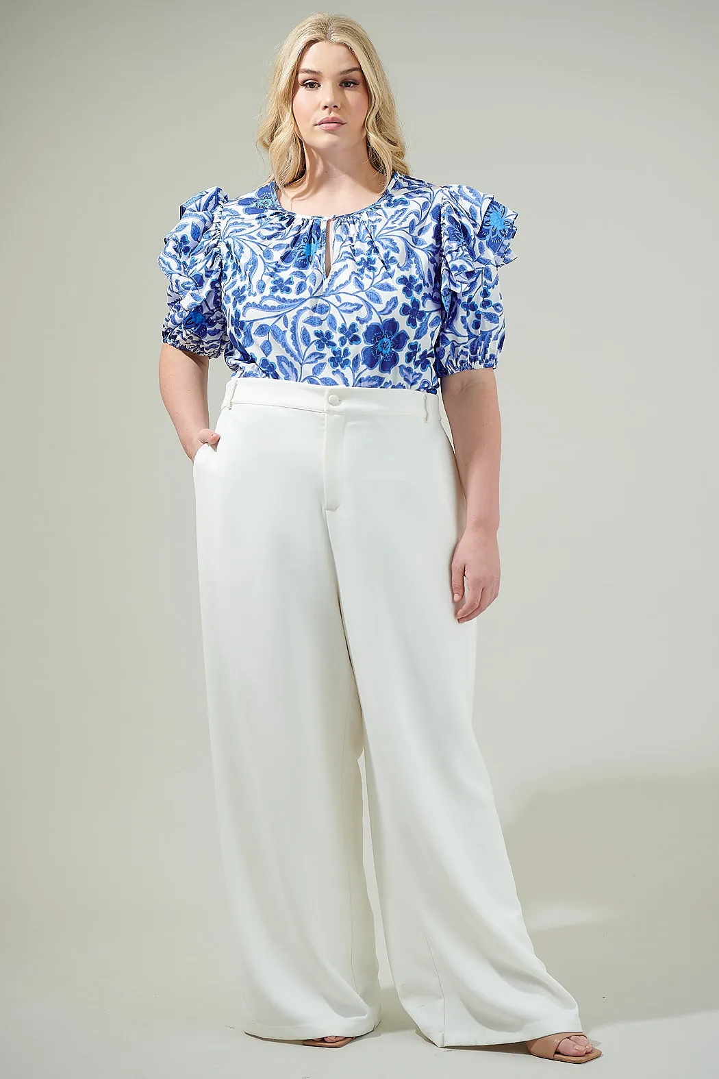 Celeste Floral Flores Poplin Ruffle Short Sleeve Top Curve sold by Sugarlips product image thumbnail 4