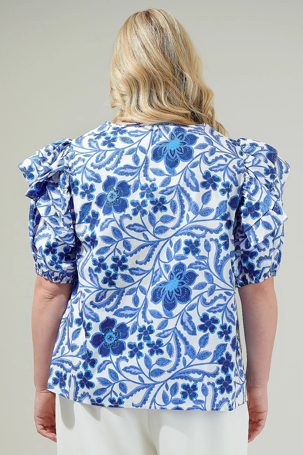 Celeste Floral Flores Poplin Ruffle Short Sleeve Top Curve sold by Sugarlips product image thumbnail 2