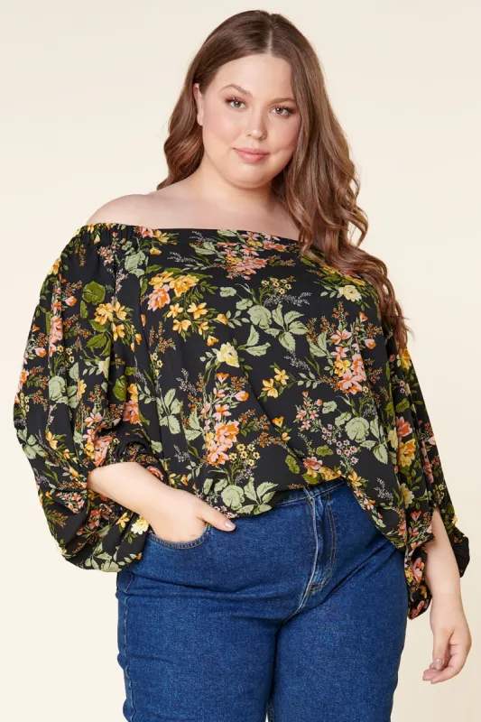 Night Bloom Off the Shoulder Balloon Sleeve Top Curve made by Sugarlips