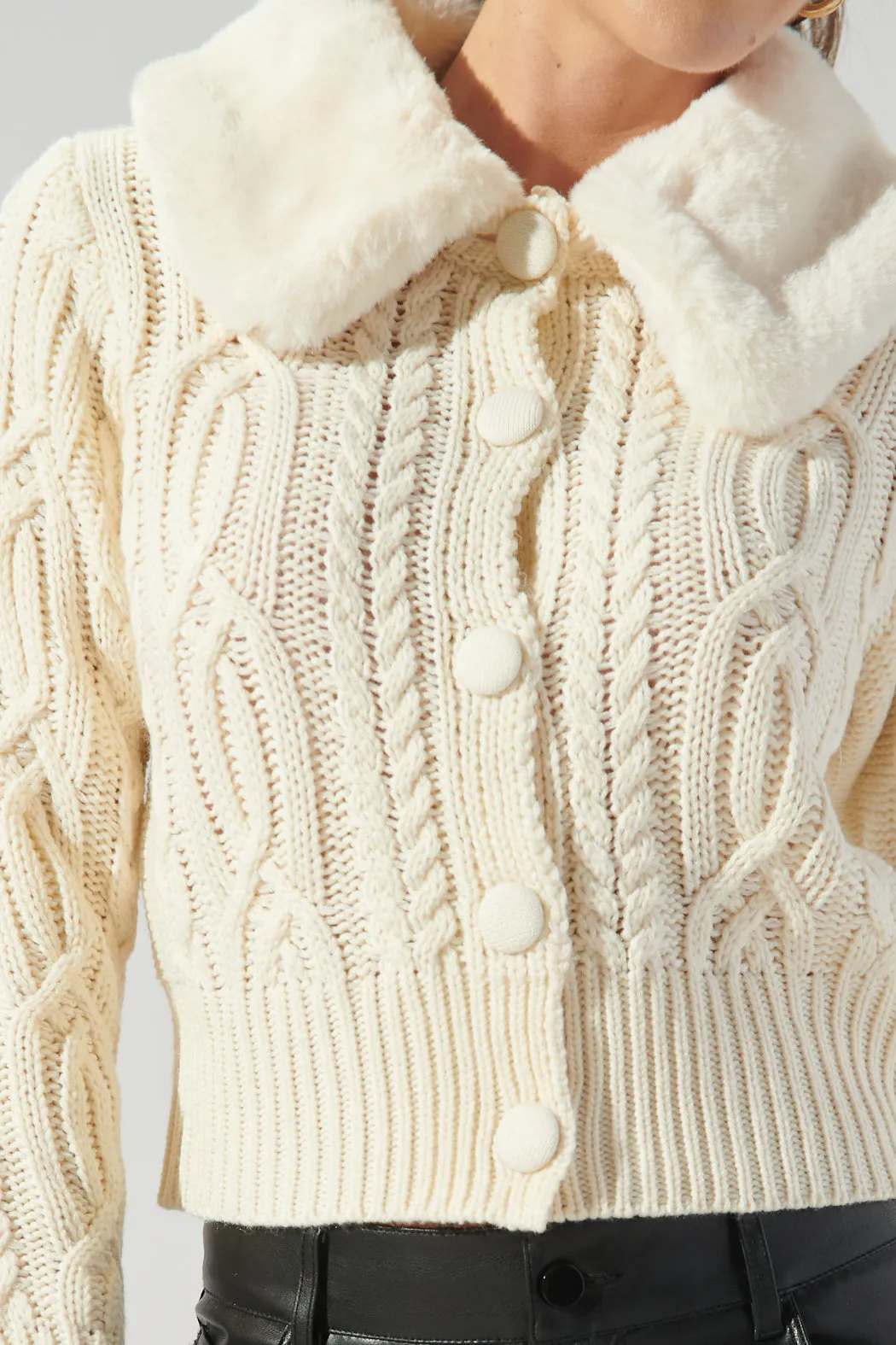 In a Flurry Cable Knit Fur Collar Cardigan sold by Sugarlips product image thumbnail 5