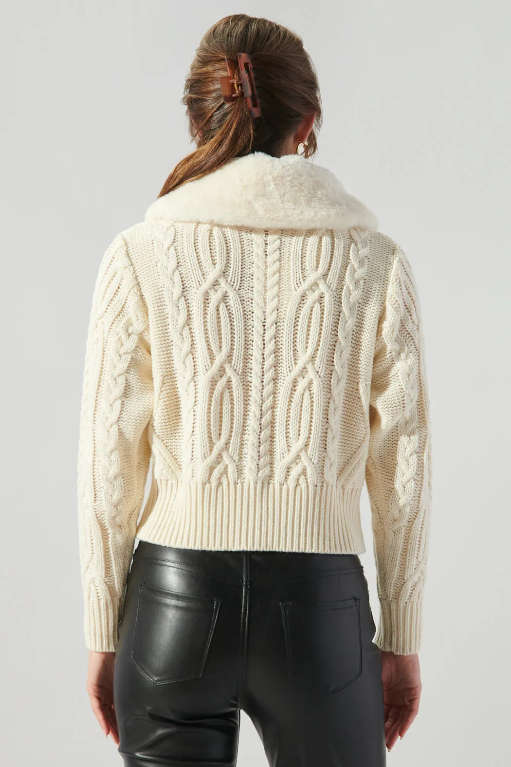 In a Flurry Cable Knit Fur Collar Cardigan sold by Sugarlips product image thumbnail 2