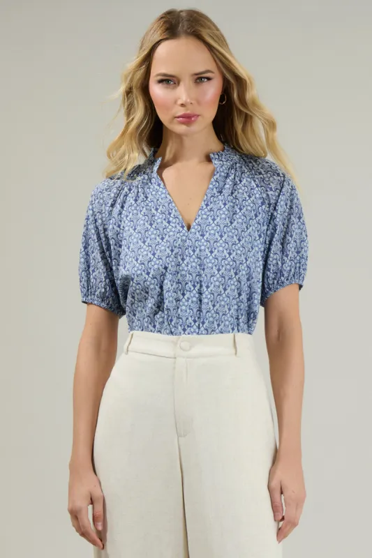 Lena Floral Split Neck Top sold by Sugarlips