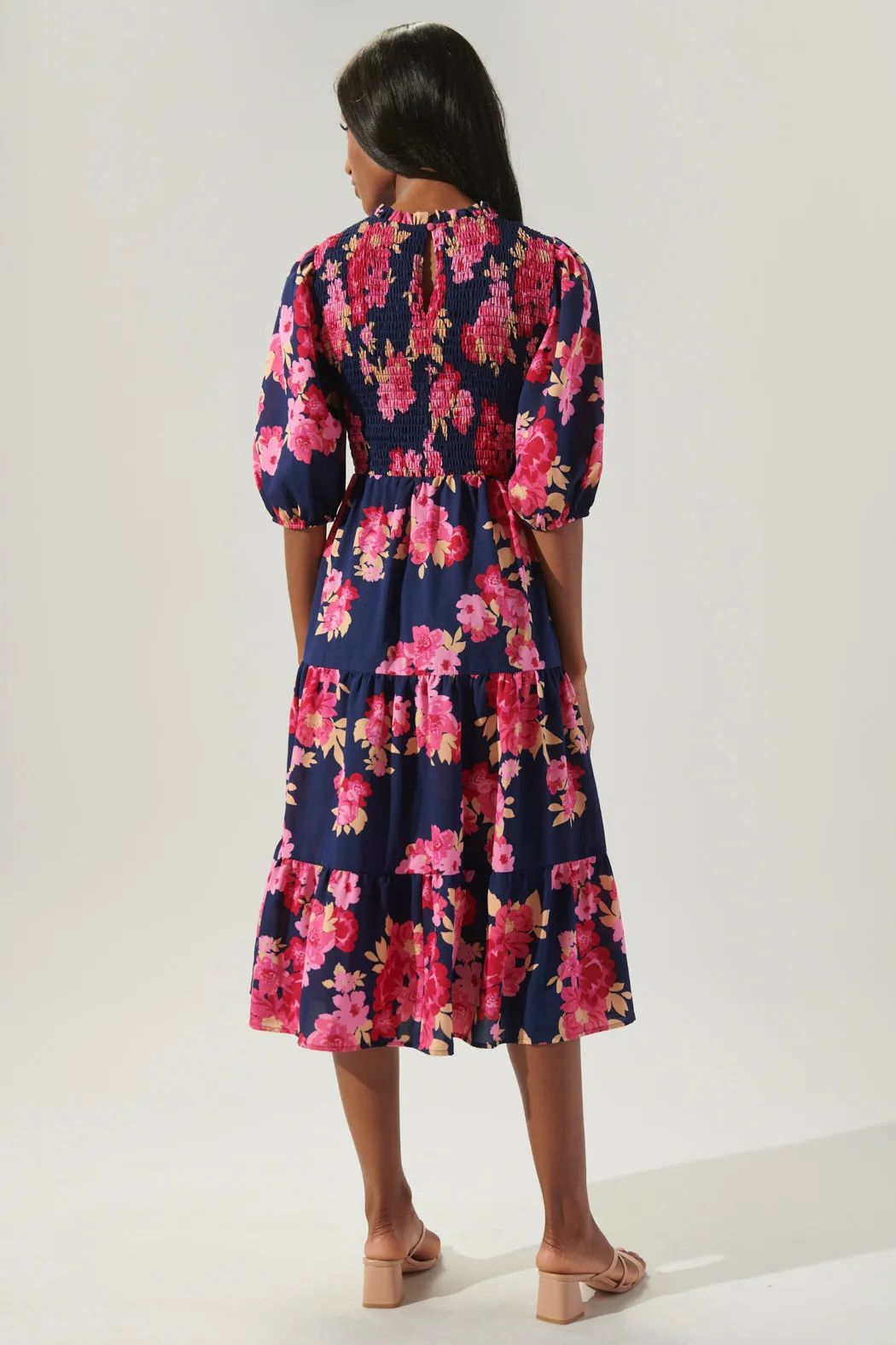 Maeve Floral Frazier Smocked Tiered Midi Dress sold by Sugarlips product image thumbnail 3