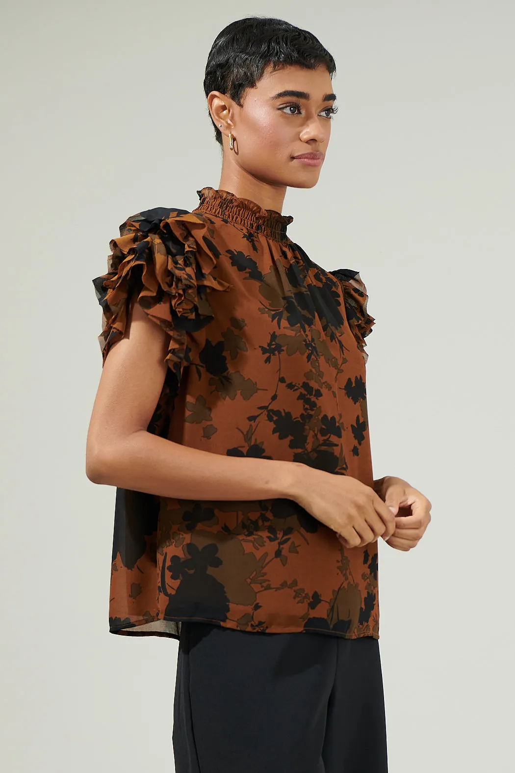 Sandy Floral Brenna Mock Neck Ruffle Blouse sold by Sugarlips product image thumbnail 3