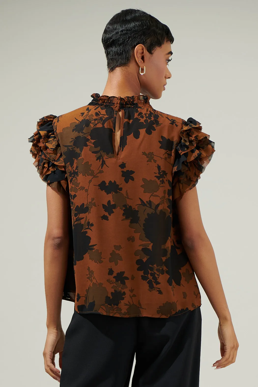 Sandy Floral Brenna Mock Neck Ruffle Blouse sold by Sugarlips product image thumbnail 2
