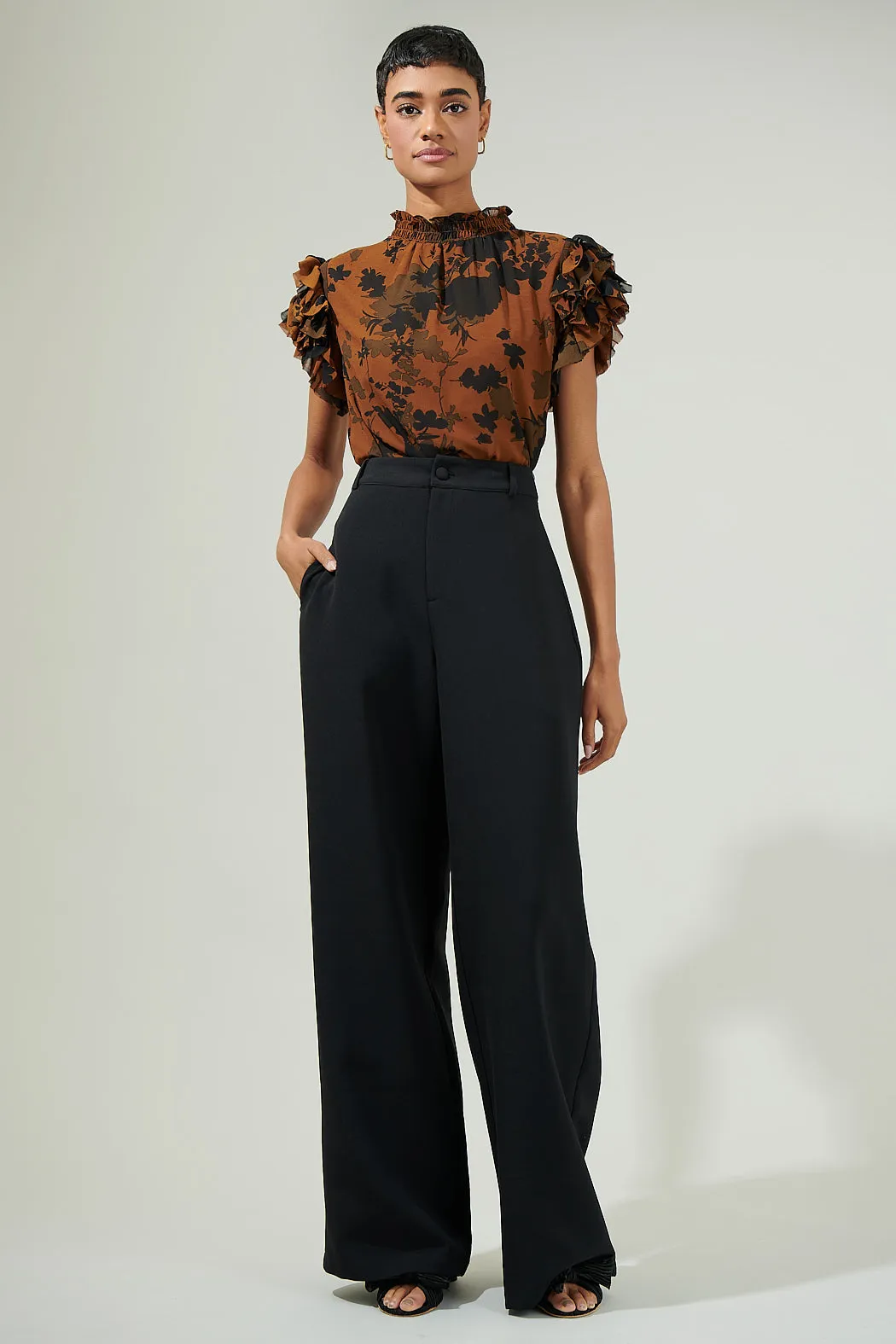 Sandy Floral Brenna Mock Neck Ruffle Blouse sold by Sugarlips product image thumbnail 4