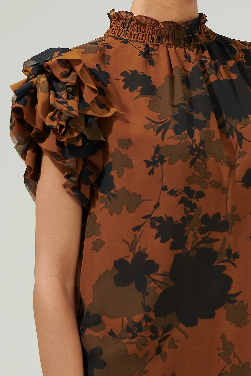 Sandy Floral Brenna Mock Neck Ruffle Blouse sold by Sugarlips product image thumbnail 5