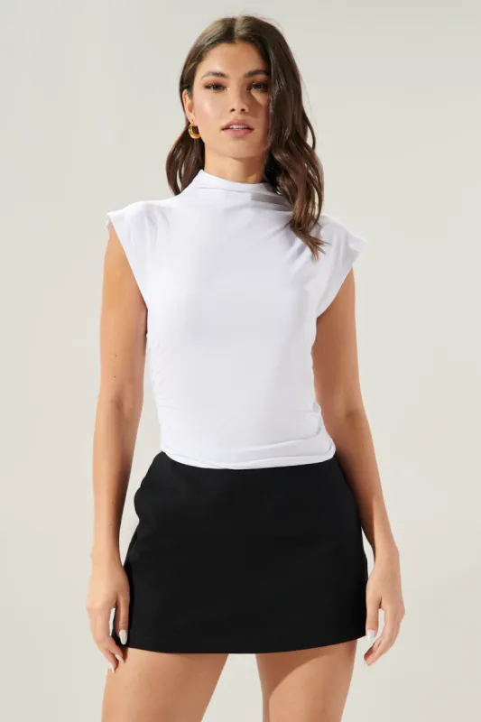 On the Go Mock Neck Ruched Jersey Knit Top sold by Sugarlips