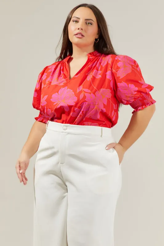 Maylene Mile Floral Split Neck Top Curve sold by Sugarlips