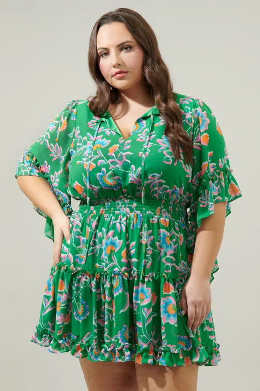 Belize Floral Amorcito Bell Sleeve Mini Dress Curve sold by Sugarlips