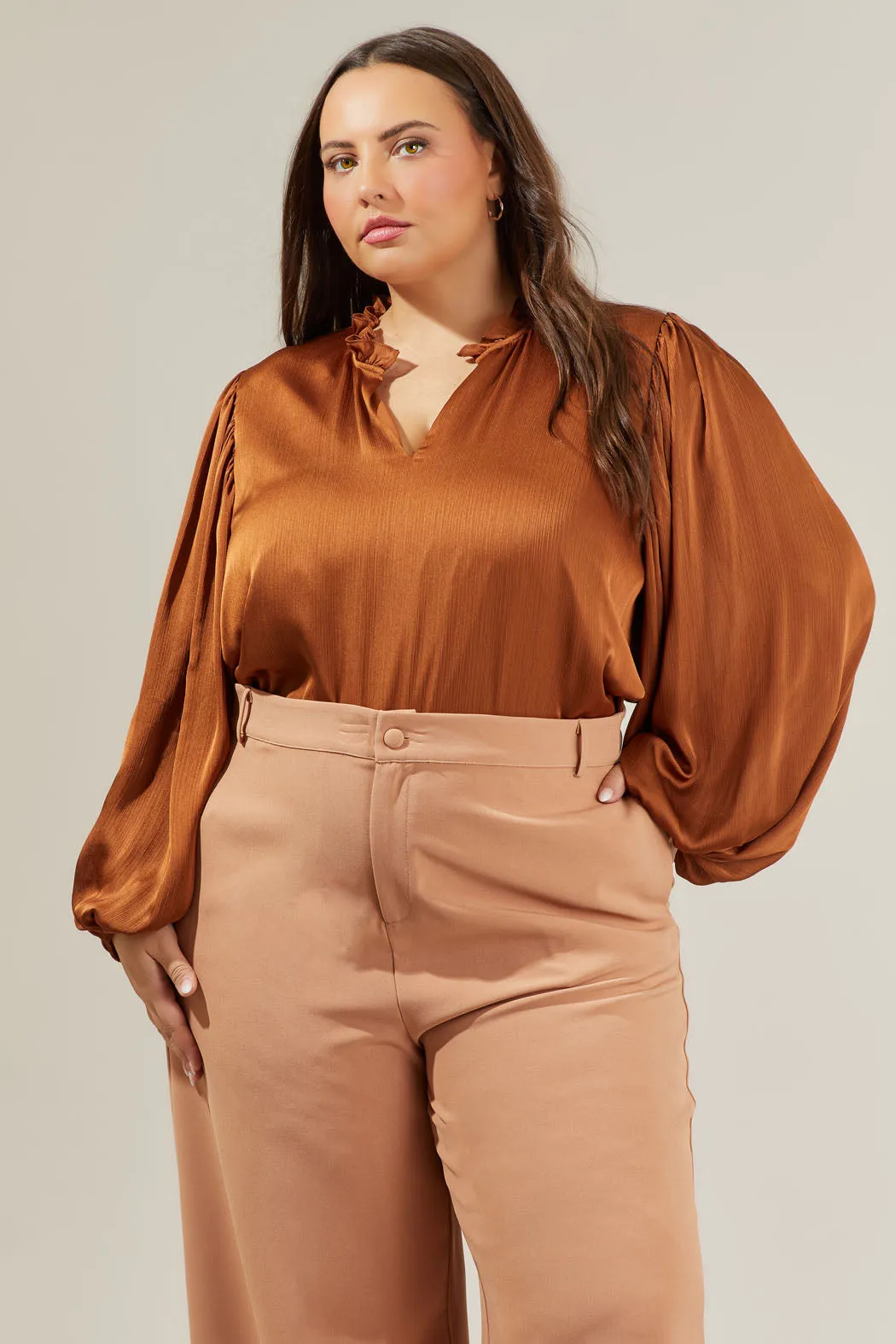 Hathaway Split Neck Long Sleeve Blouse Curve sold by Sugarlips