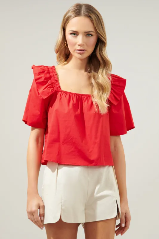 Careen Poplin Square Neck Ruffle Top made by Sugarlips