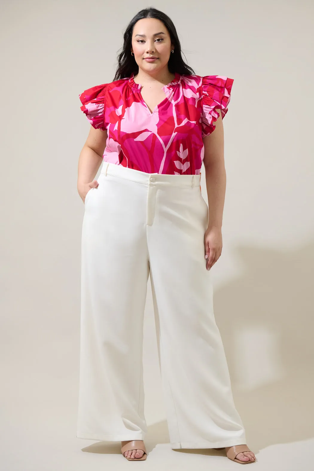 Mila Floral Risette Ruffle Split Neck Top Curve sold by Sugarlips product image thumbnail 4