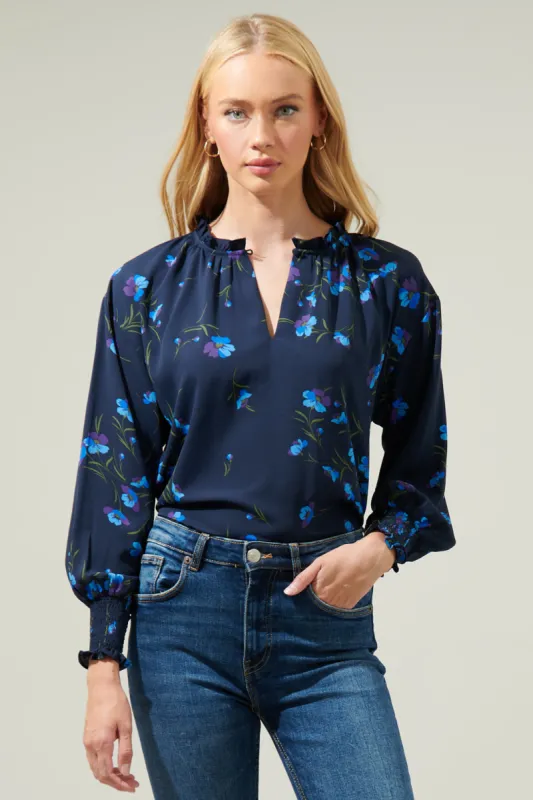 Torun Floral Split Neck Blouse made by Sugarlips