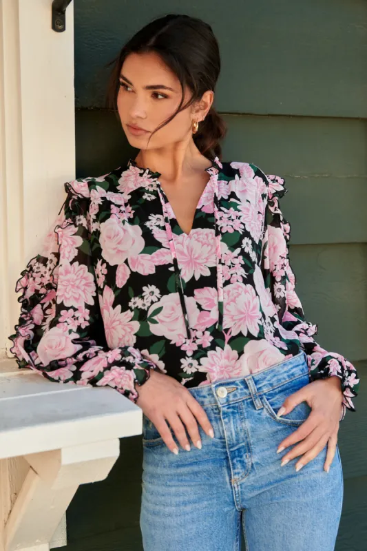 Angelica Floral Raj Ruffle Balloon Sleeve Blouse sold by Sugarlips