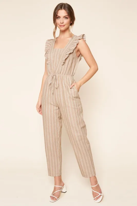 Tiana Striped Sleeveless Ruffle Jumpsuit sold by Sugarlips