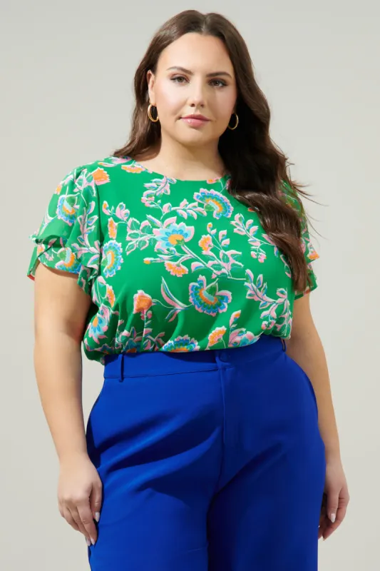 Belize Floral Deja Chiffon Blouse Curve sold by Sugarlips