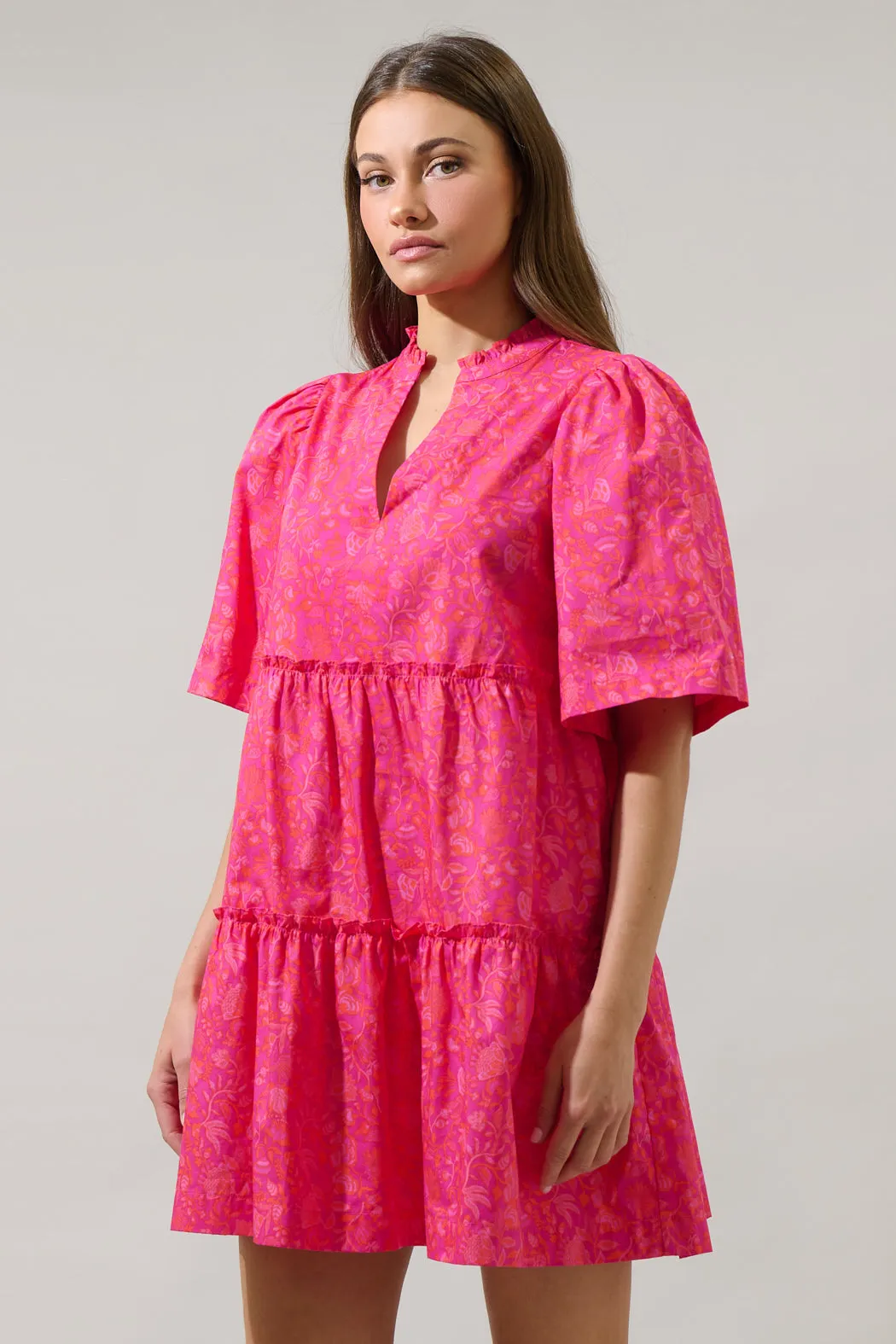 Cerise Floral Dixie Split Neck Shift Dress sold by Sugarlips product image thumbnail 3