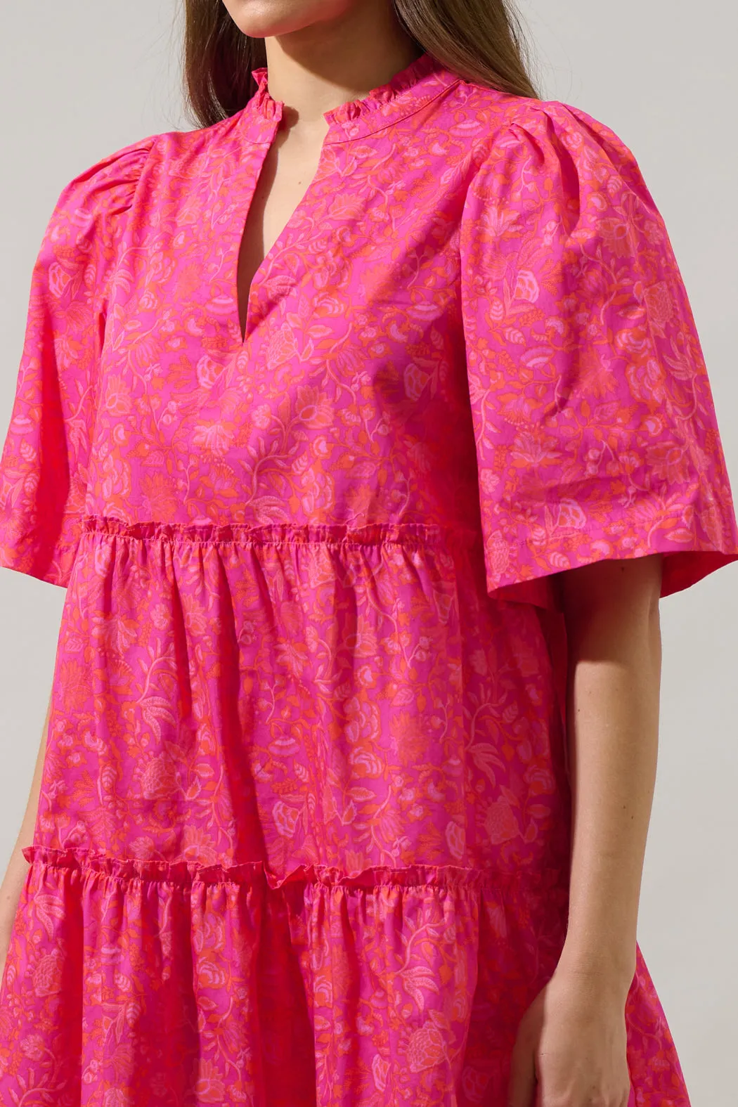 Cerise Floral Dixie Split Neck Shift Dress sold by Sugarlips product image thumbnail 5