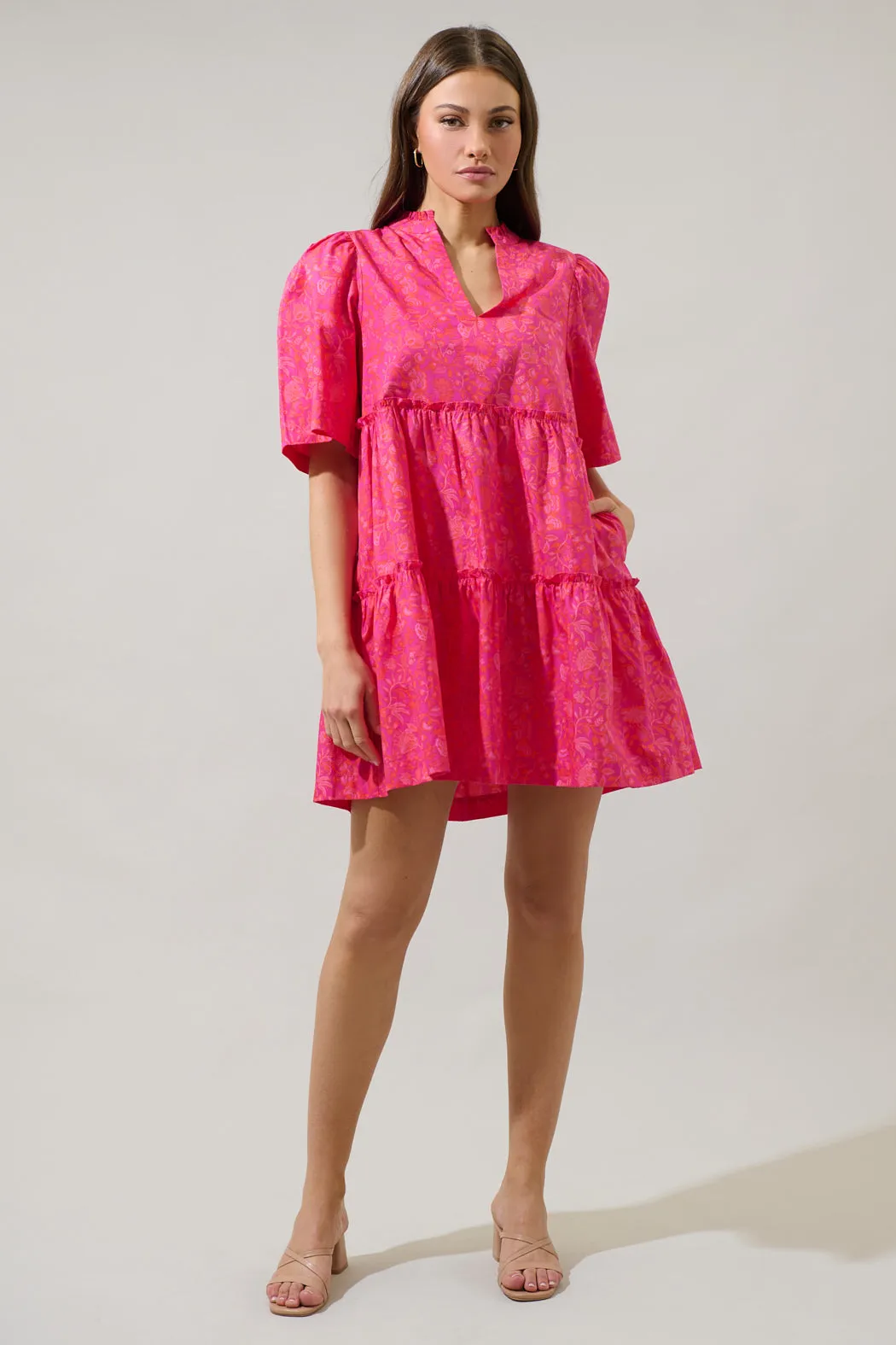Cerise Floral Dixie Split Neck Shift Dress sold by Sugarlips product image thumbnail 4