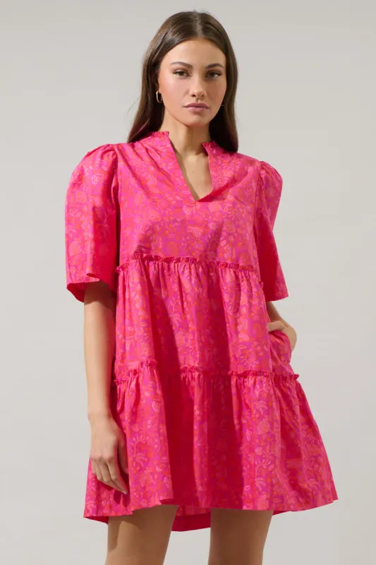 Cerise Floral Dixie Split Neck Shift Dress sold by Sugarlips
