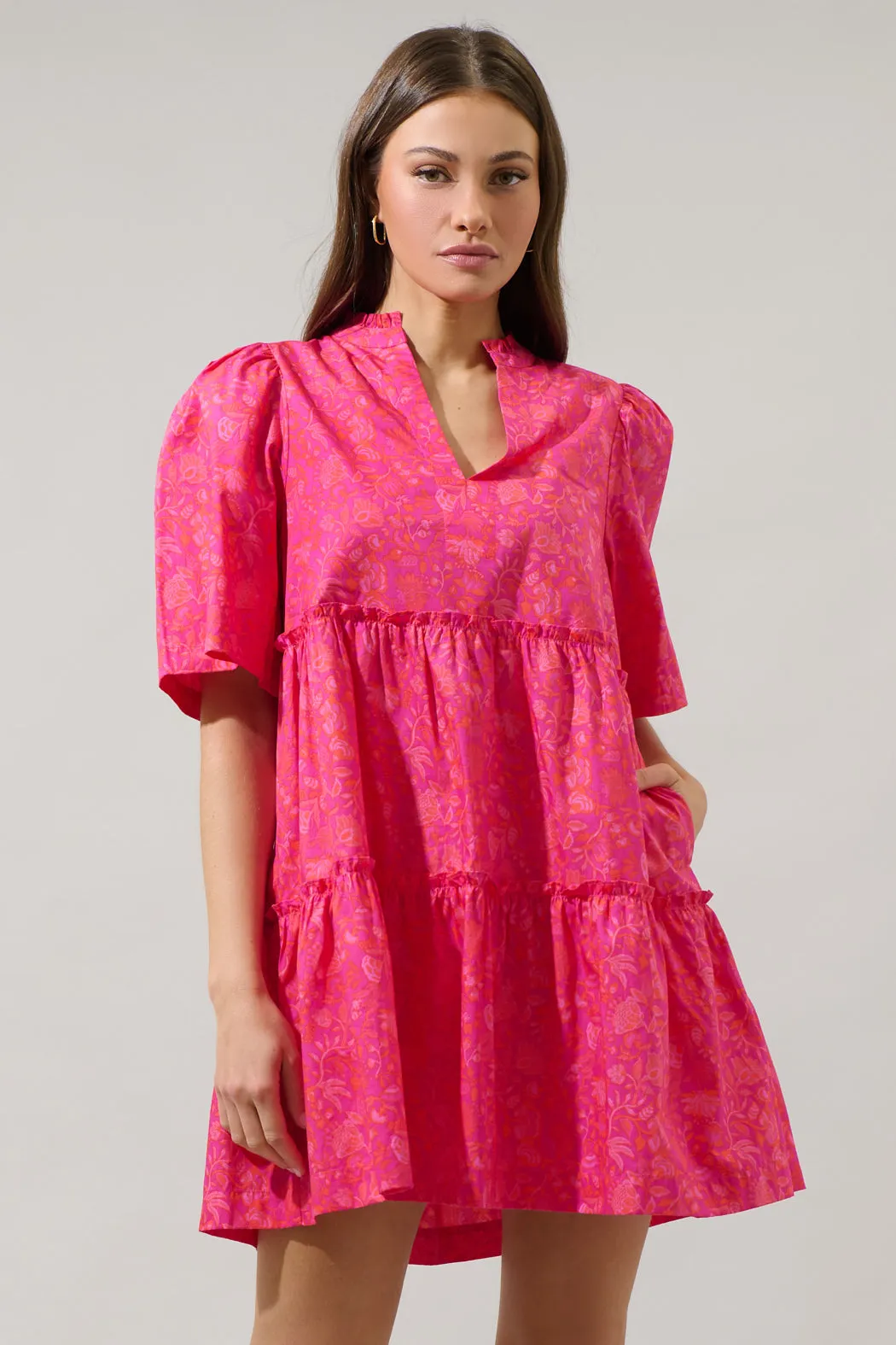 Cerise Floral Dixie Split Neck Shift Dress sold by Sugarlips
