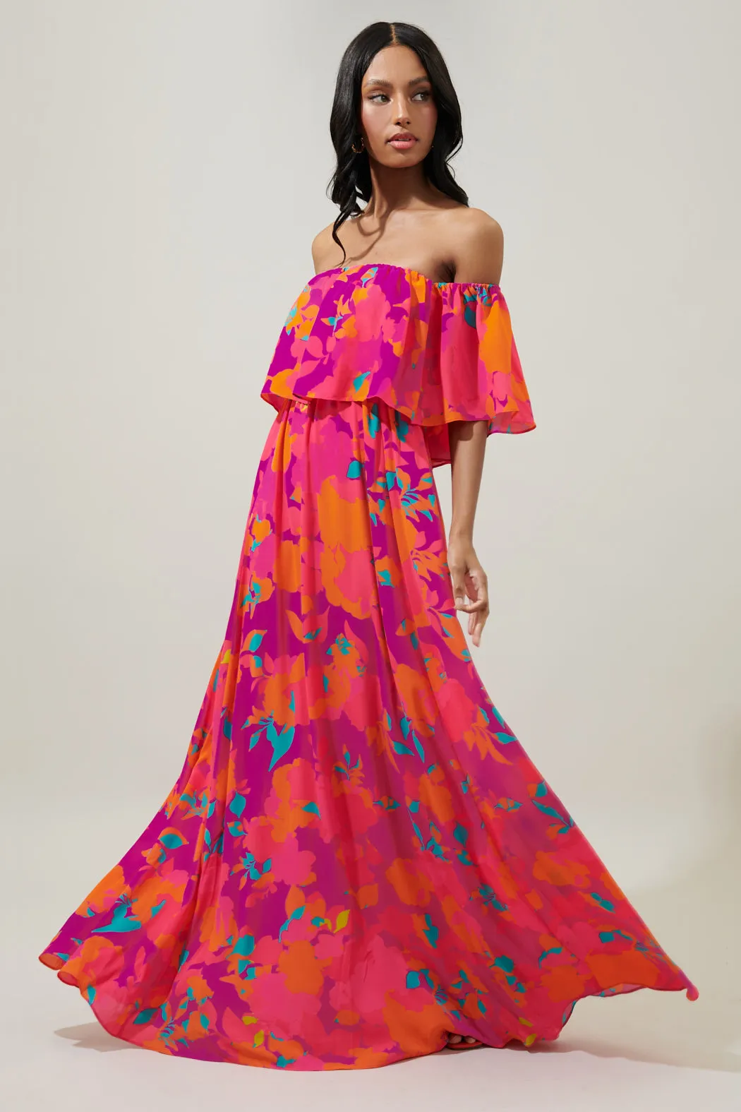 Constance Floral Enamored Off the Shoulder Ruffle Dress sold by Sugarlips product image thumbnail 4