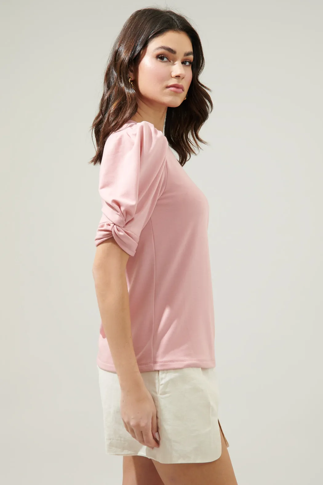 Olivia Knot Puff Sleeve Bridal Rose Knit Top sold by Sugarlips product image thumbnail 3
