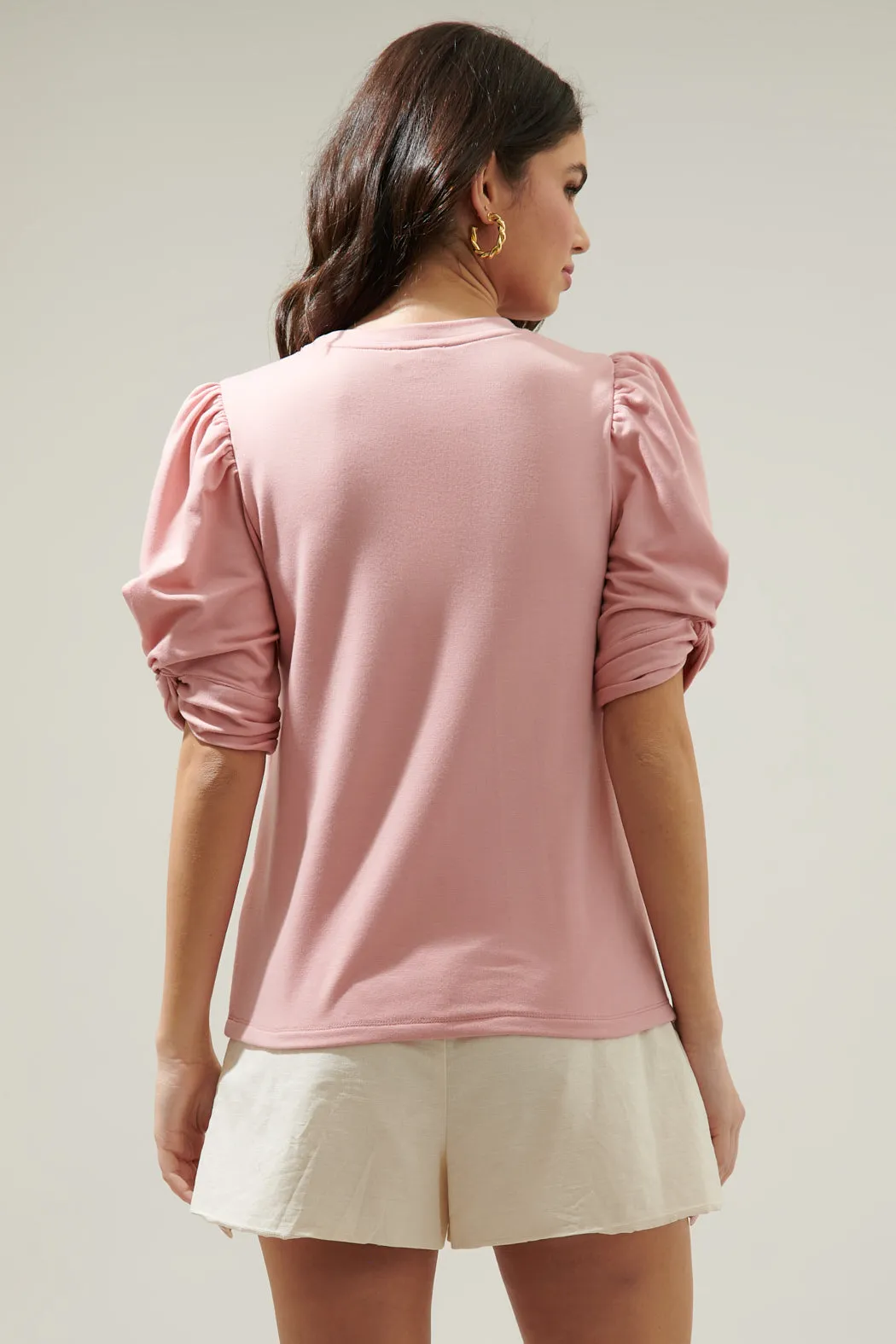 Olivia Knot Puff Sleeve Bridal Rose Knit Top sold by Sugarlips product image thumbnail 2
