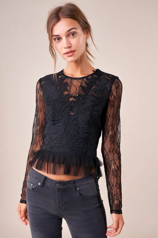 Temptress Long Sleeve Lace Crop Top sold by Sugarlips