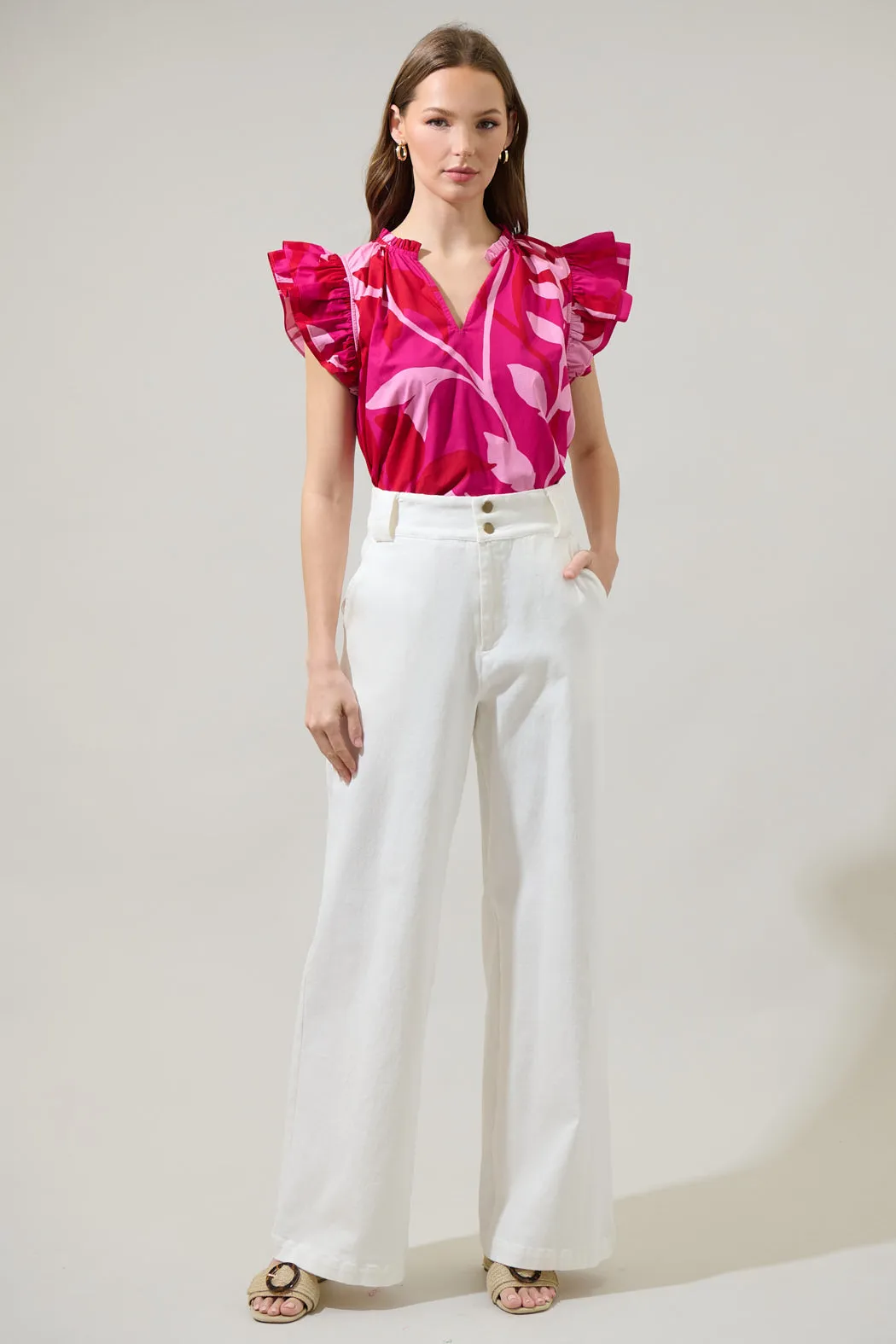 Mila Floral Risette Ruffle Split Neck Top sold by Sugarlips product image thumbnail 4