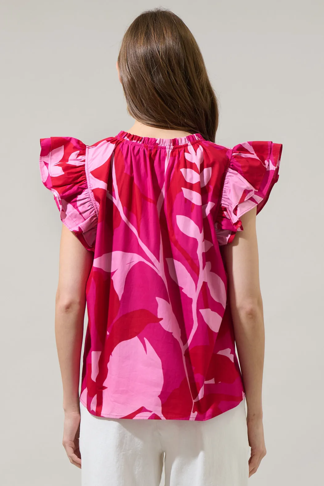 Mila Floral Risette Ruffle Split Neck Top sold by Sugarlips product image thumbnail 2