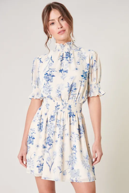 April Blue Floral Mock Neck Mini Dress sold by Sugarlips