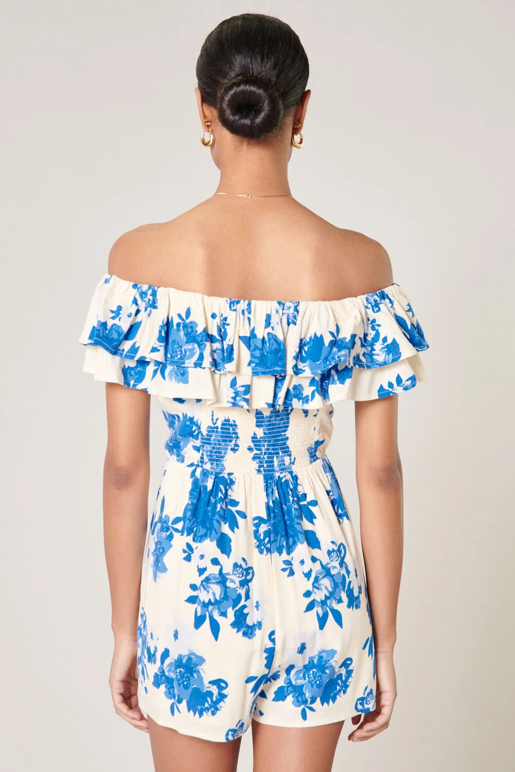 Azure Kona Floral Ruffled Off The Shoulder Romper sold by Sugarlips product image thumbnail 4
