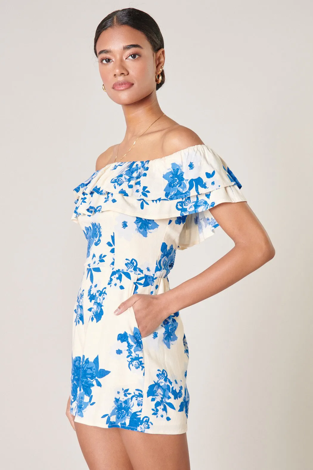 Azure Kona Floral Ruffled Off The Shoulder Romper sold by Sugarlips product image thumbnail 2