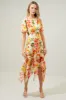 Kailua Floral Aerin Asymmetrical Flutter Midi Dress sold by Sugarlips