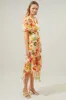 Kailua Floral Aerin Asymmetrical Flutter Midi Dress sold by Sugarlips