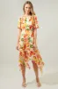 Kailua Floral Aerin Asymmetrical Flutter Midi Dress sold by Sugarlips