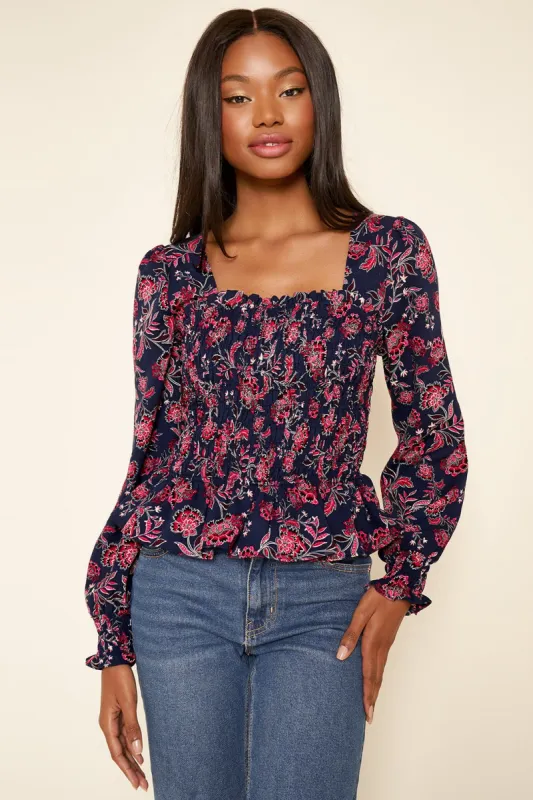 Aurora Floral Smocked Square Neck Top sold by Sugarlips