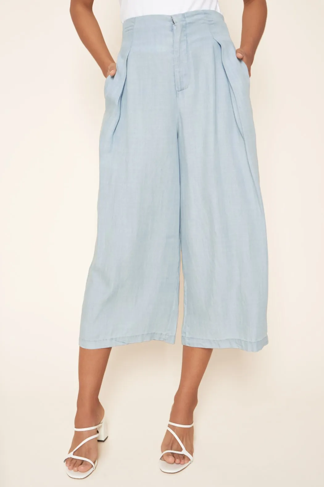 Cannes Chambray Cropped Wide Leg Pants sold by Sugarlips
