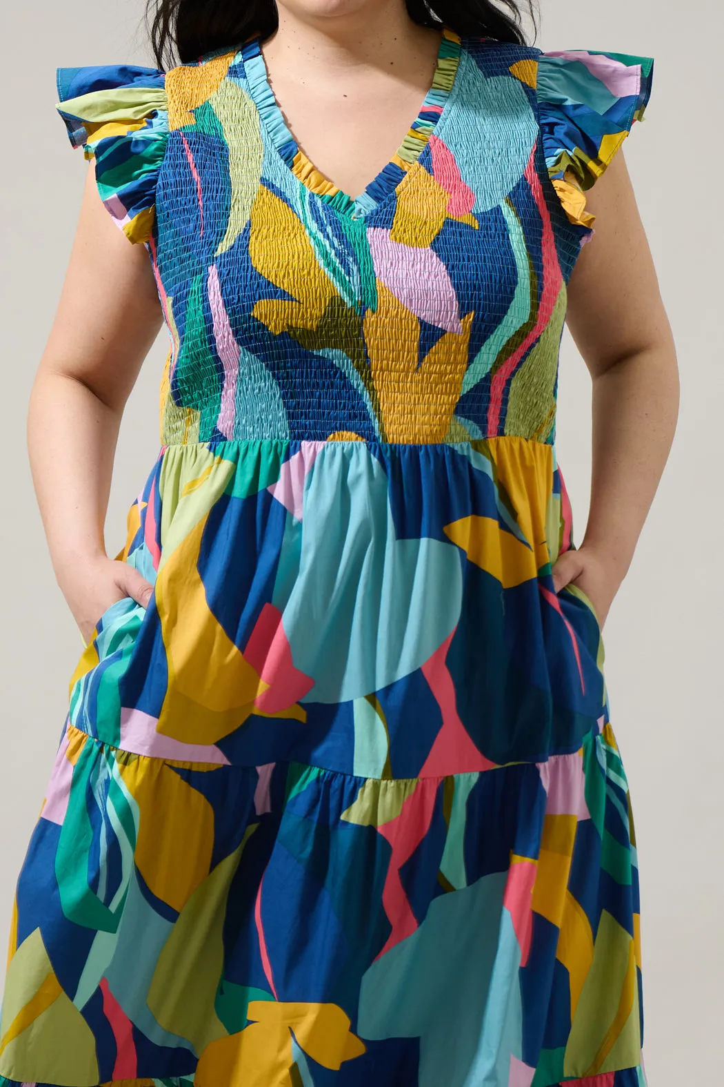 Gia Abstract Sunfire Smocked Bodice Tiered Midi Dress Curve sold by Sugarlips product image thumbnail 4