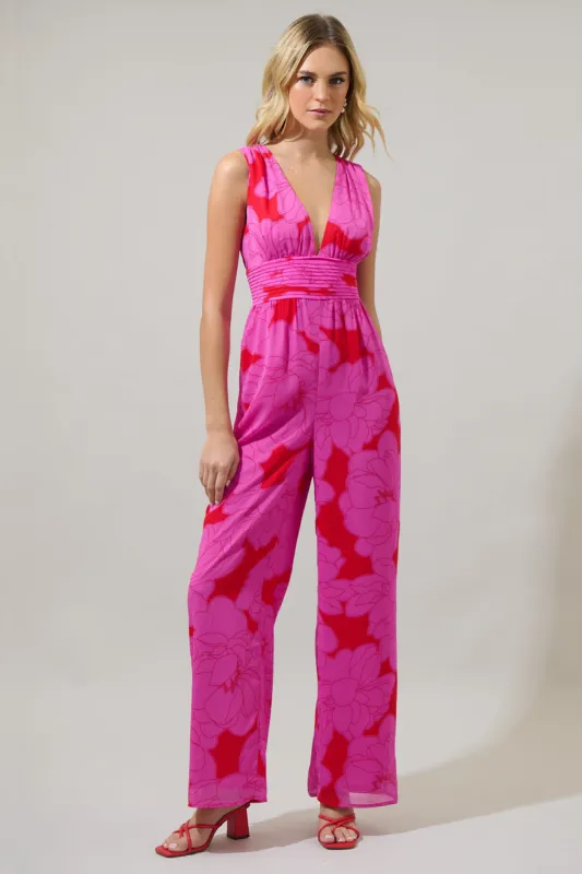Zalea Floral Tilda Plunging Neckline Jumpsuit sold by Sugarlips