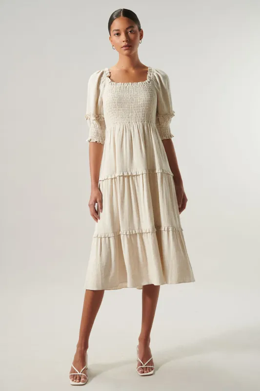 Saint Tropez Katya Tiered Smocked Midi Dress sold by Sugarlips
