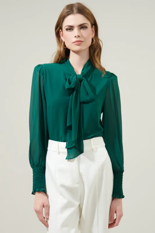 Vicente Tie Neck Long Sleeve Blouse sold by Sugarlips