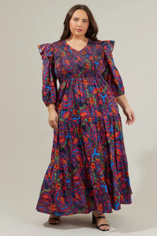 Raveena Midnight Brighton Smocked Poplin Maxi Dress Curve sold by Sugarlips