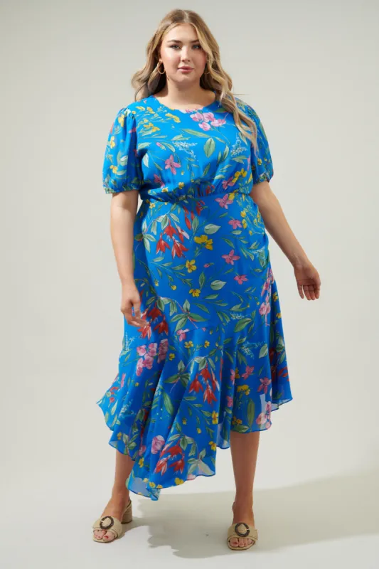 Fiona Floral Balboa Asymmetrical Midi Dress Curve sold by Sugarlips