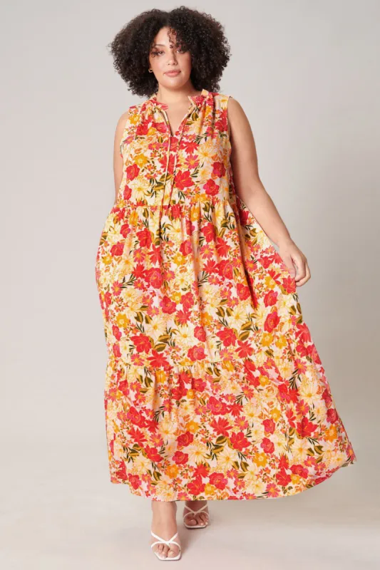Didion Floral Split Neck Tiered Maxi Dress Curve sold by Sugarlips